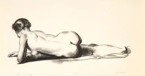 Nøgenstudie, kvinde liggende på maven, 1923-24